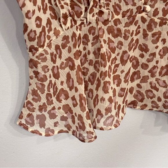 Lulu’s | Women’s Ivory Brown Sheer Blush Animal Print Long Sleeve Blouse Size M - Picture 11 of 16